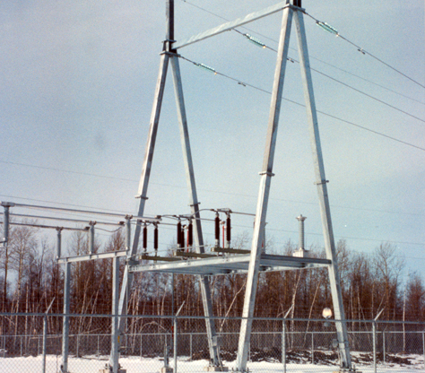 Entrance and exit structures (A-frame) for distribution sub-stations